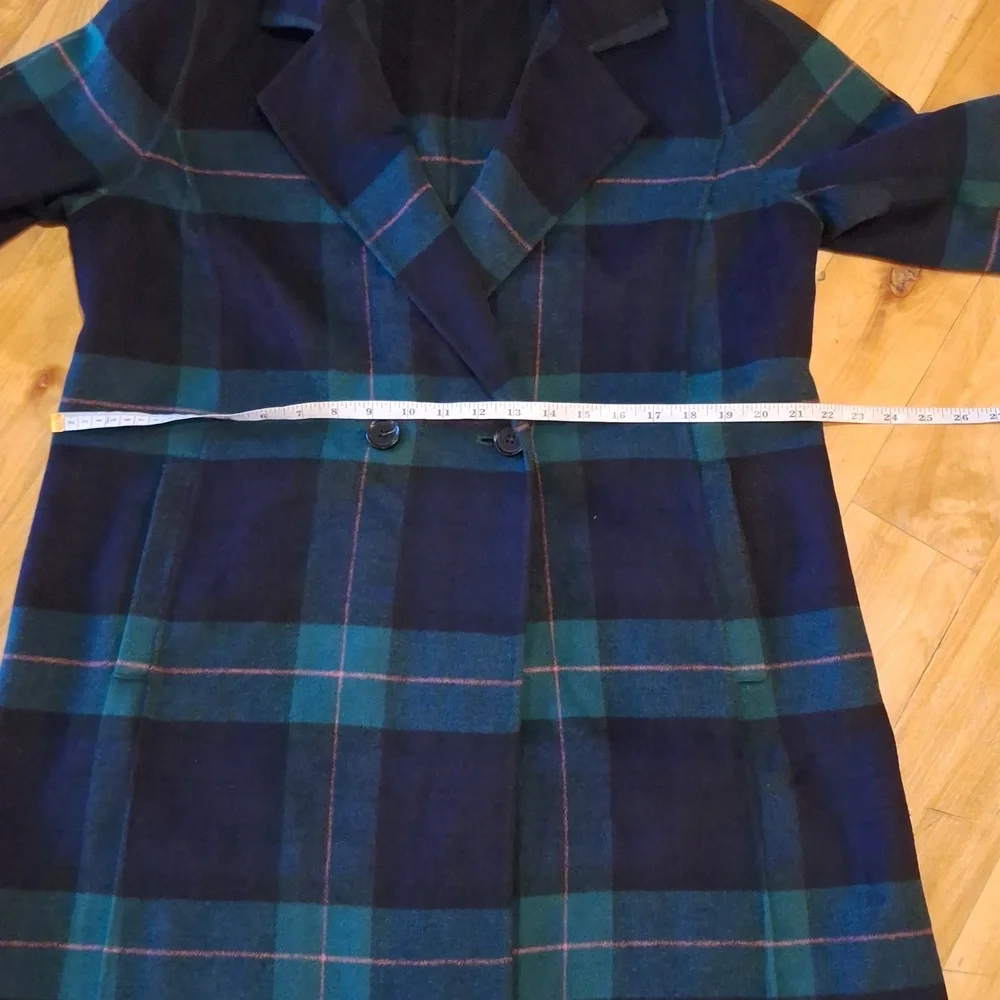 NWOT Talbots Double Face Wool Blend Tartan Coat Blue Green Size 12 Petite - Picture 12 of 14